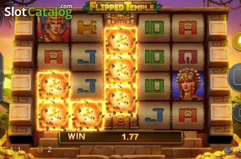 Another shot of Flipped Temple gameplay highlighting the bonus features.