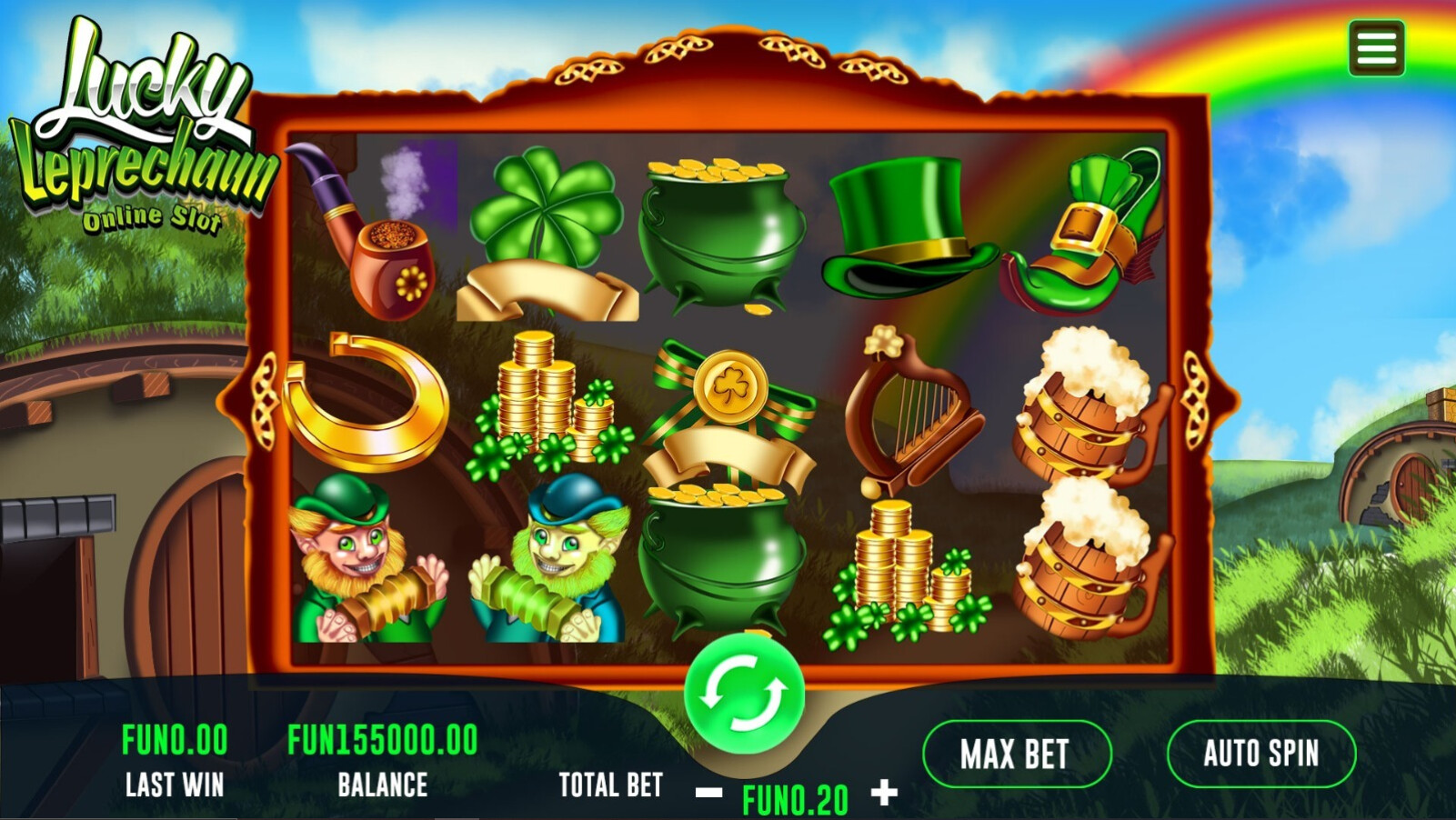 Another screenshot of Leprechaun game emphasizing features.