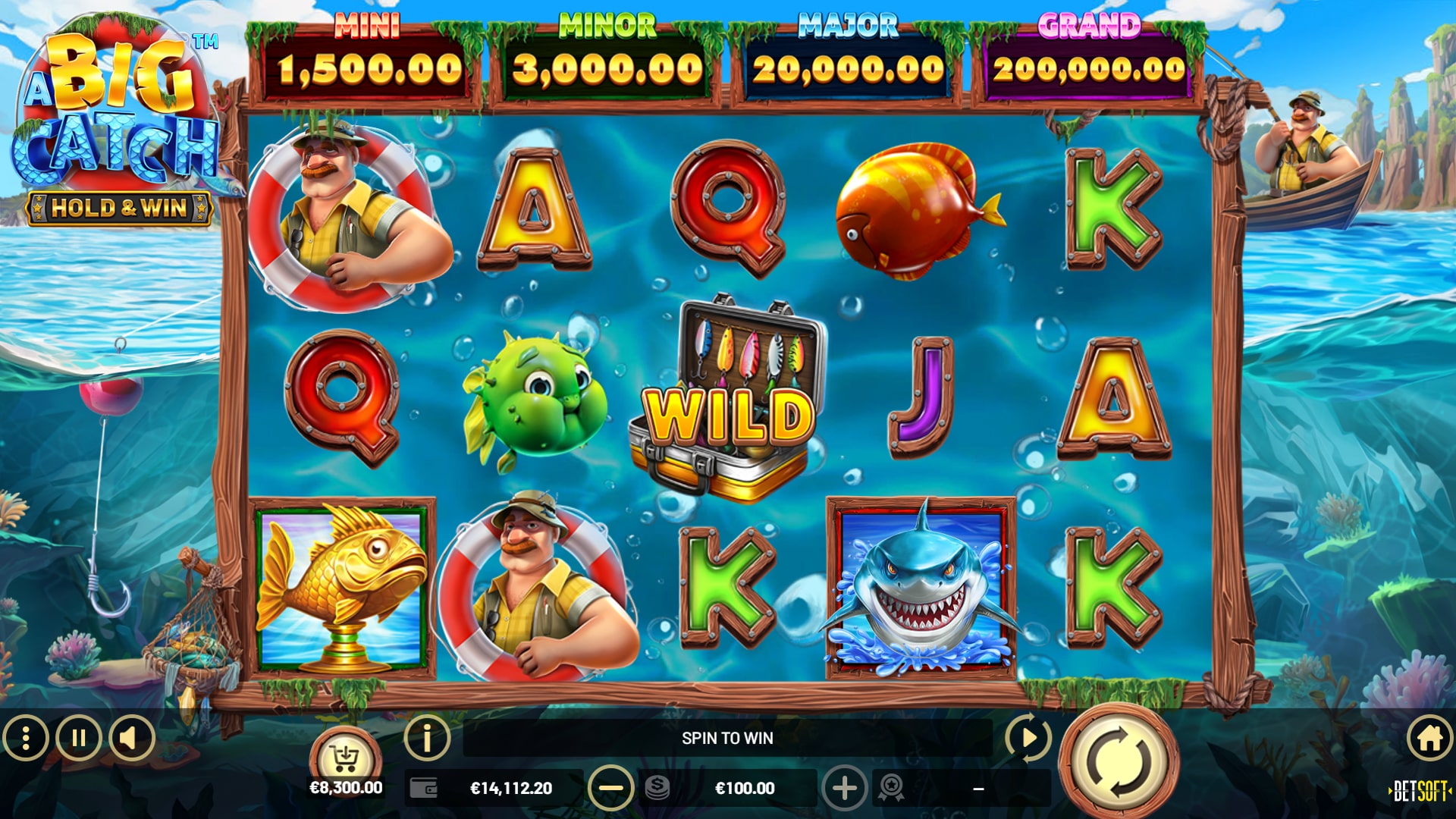 Screenshot of BetSoft A Big Catch game displaying the exciting gameplay.