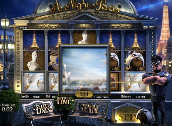 Another view of BetSoft A Night In Paris gameplay