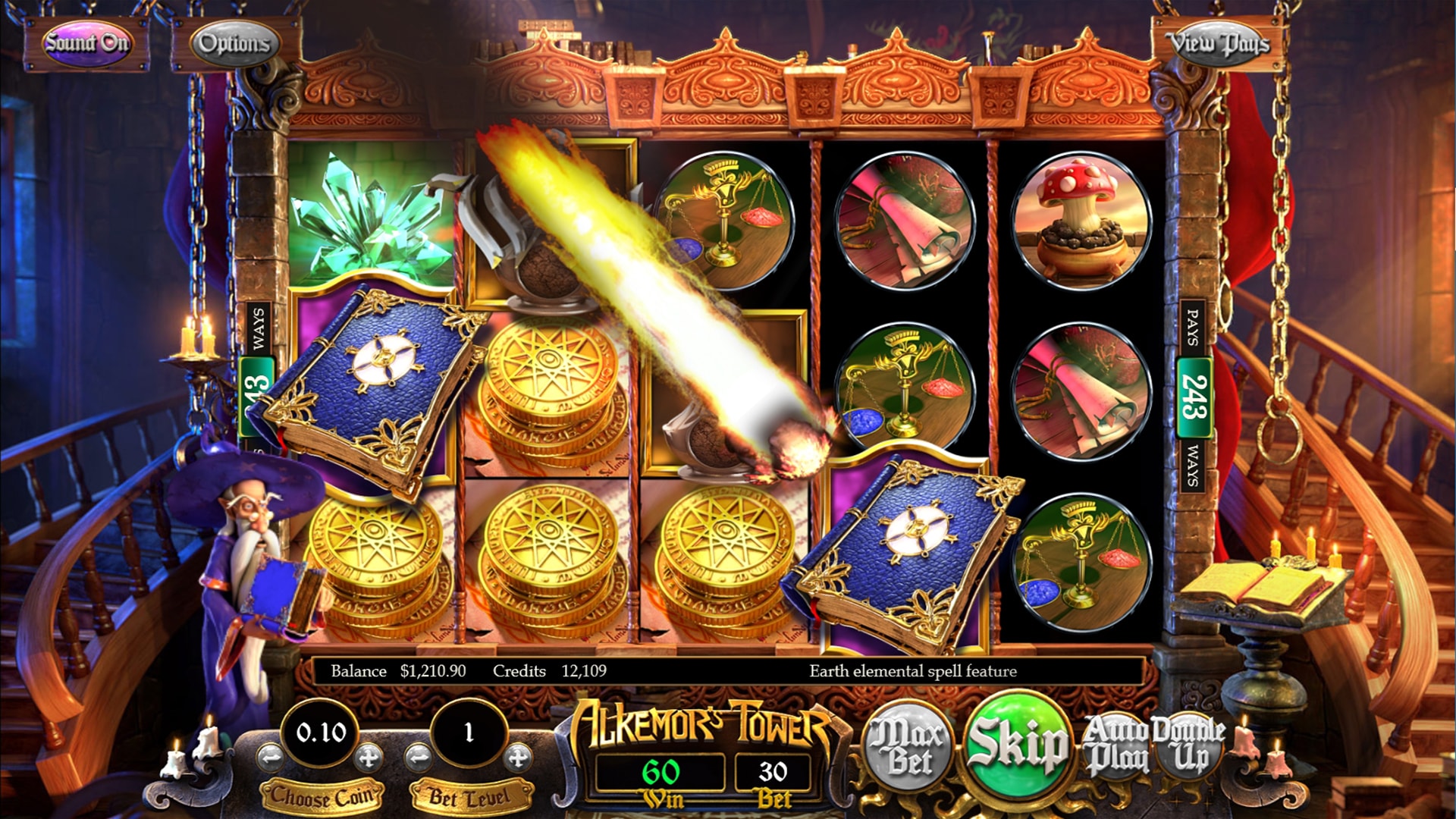 Another gameplay screenshot from BetSoft Alkemor's Tower.