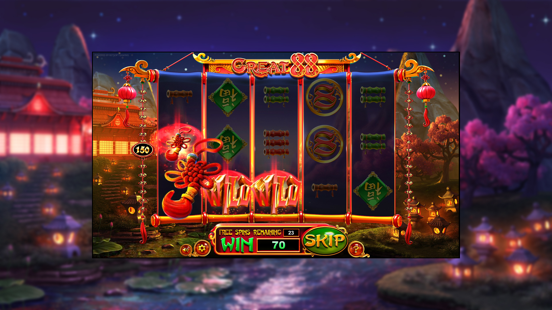 Screenshot of BetSoft Great 88 featuring slot symbols.