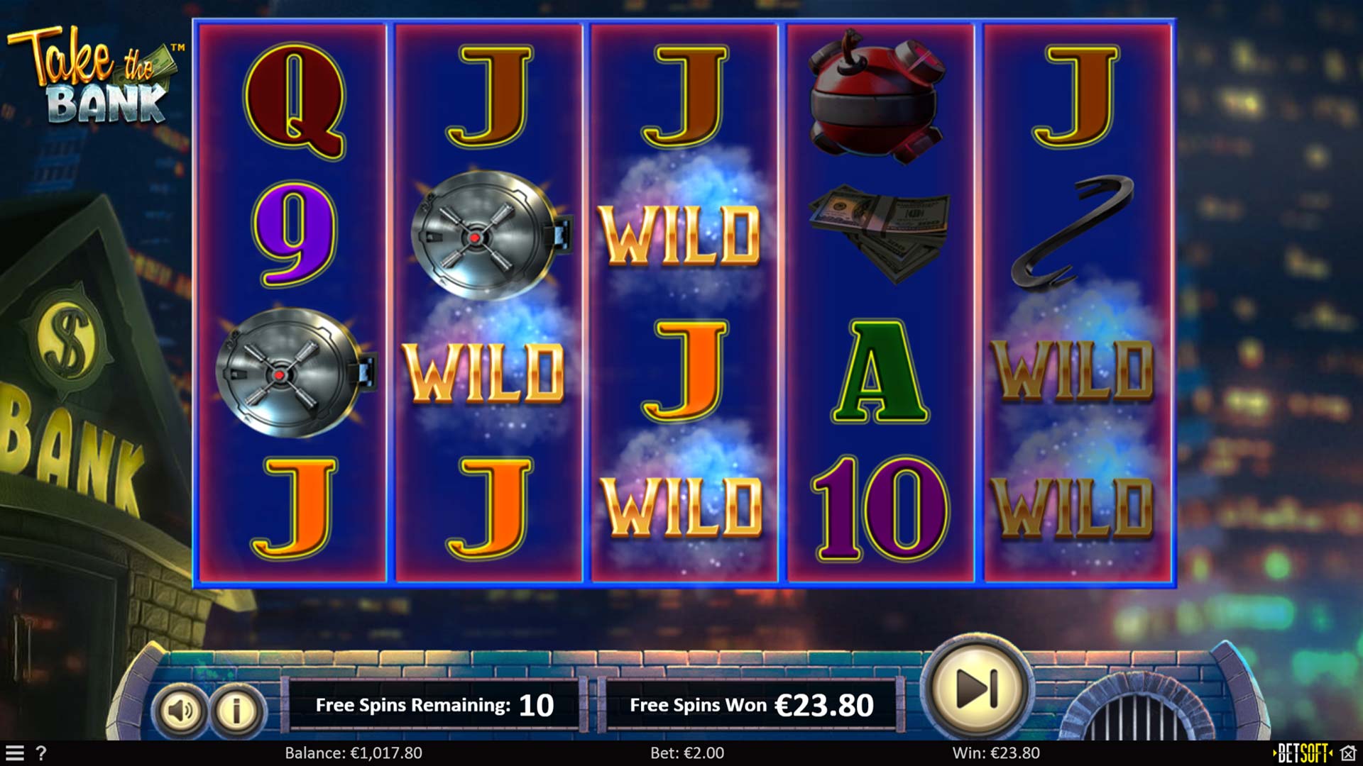 Screenshot demonstrating gameplay mechanics of BetSoft Take The Bank