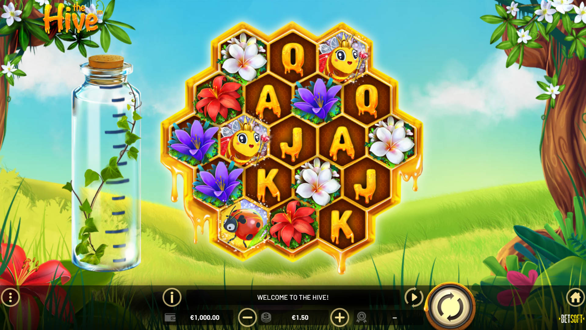 Screenshot emphasizing the fun theme of BetSoft The Hive game.