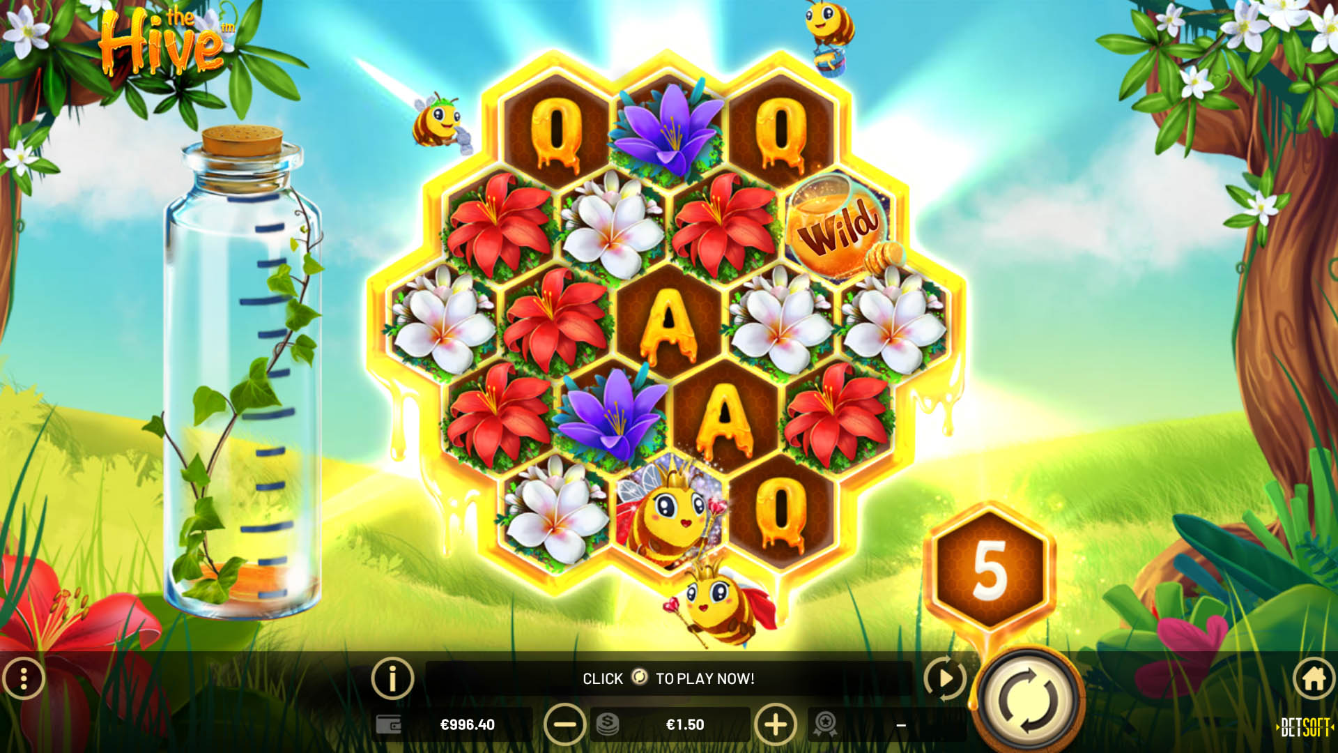 Screenshot capturing the thrilling moment in BetSoft The Hive.