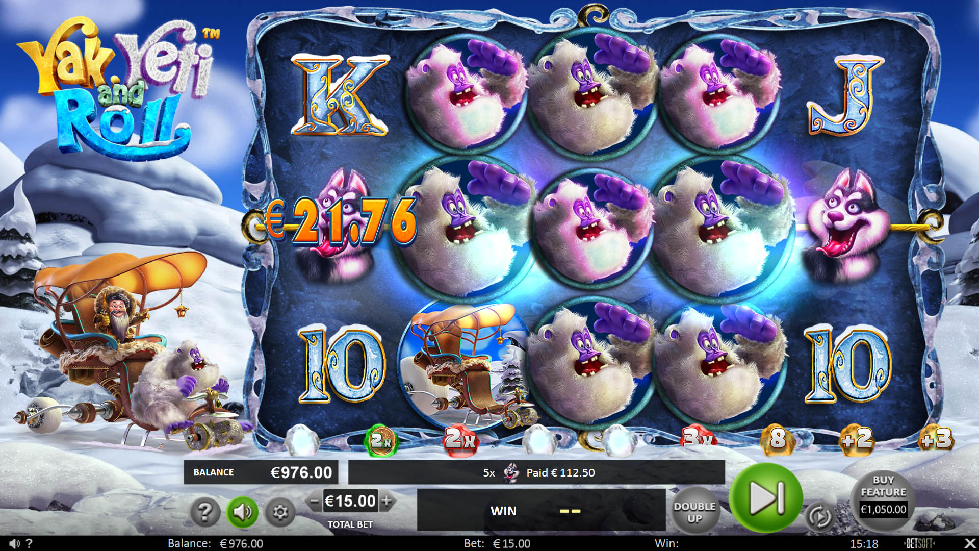 Screenshot demonstrating the fun side of BetSoft Yak Yeti & Roll.