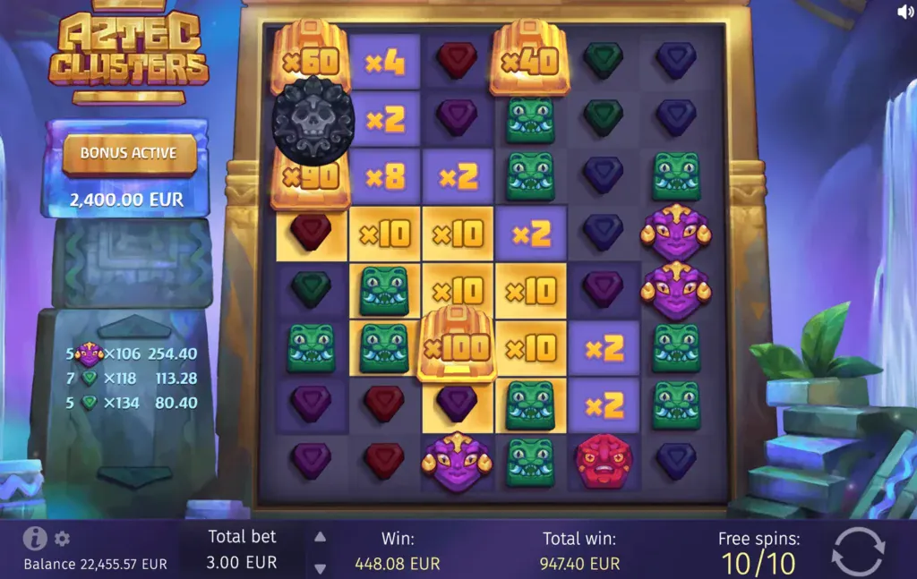 BG Aztec Clusters Screenshot with vivid graphics.