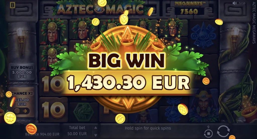 Gameplay screenshot of BG Aztec Magic Megaways focusing on winning combinations.