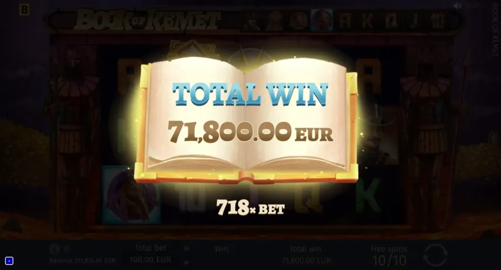 Screenshot of big win on BG Book of Kemet - exhilarating moments.