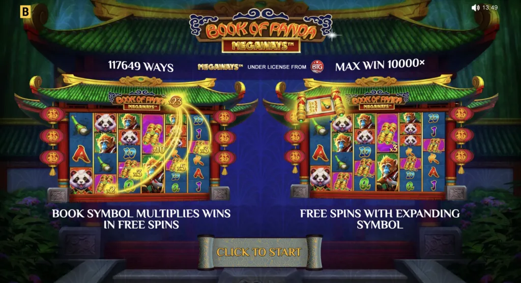 Screenshot showing the vibrant colors of BG Book of Panda Megaways.