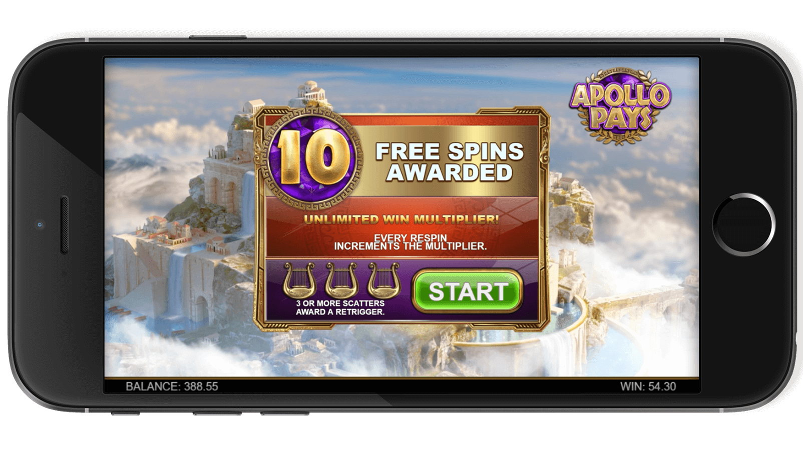 Screenshot capturing a winning combination in Apollo Pays