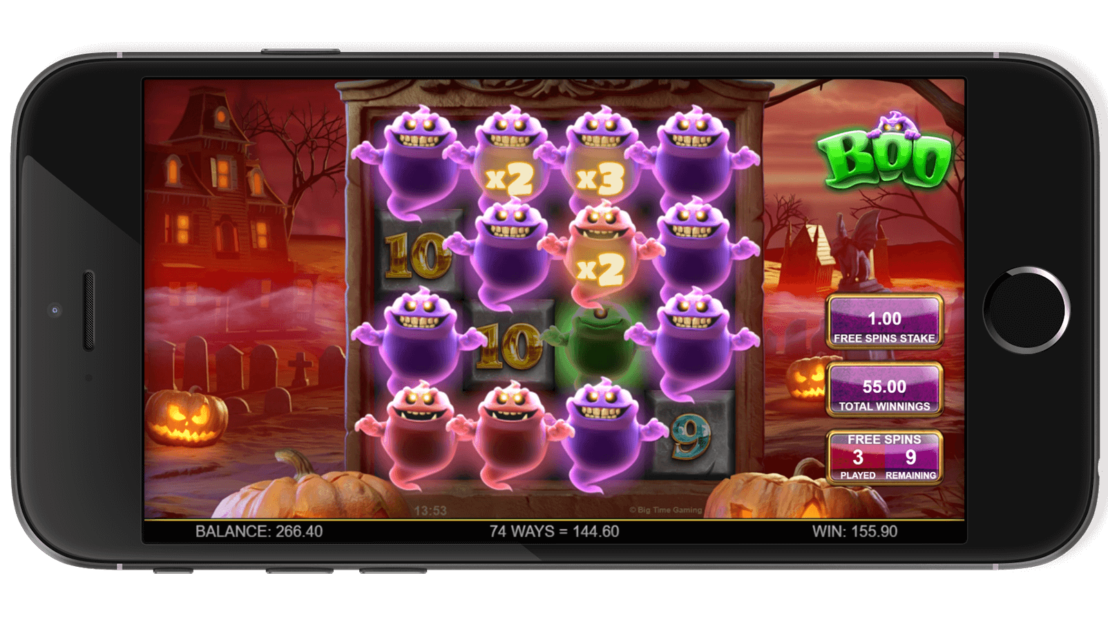 Boo game screenshot of high volatility win