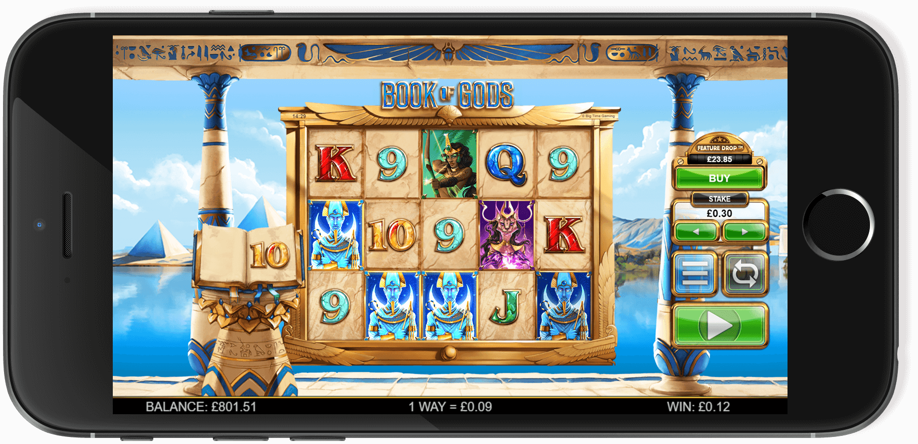 Screenshot showing winning symbols in Book Of Gods.