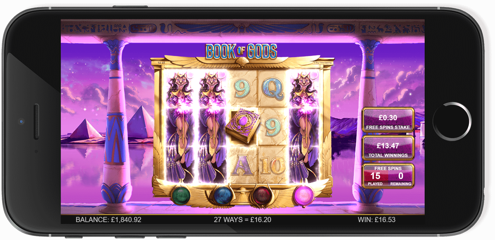 Screenshot capturing the bonus round of Book Of Gods.