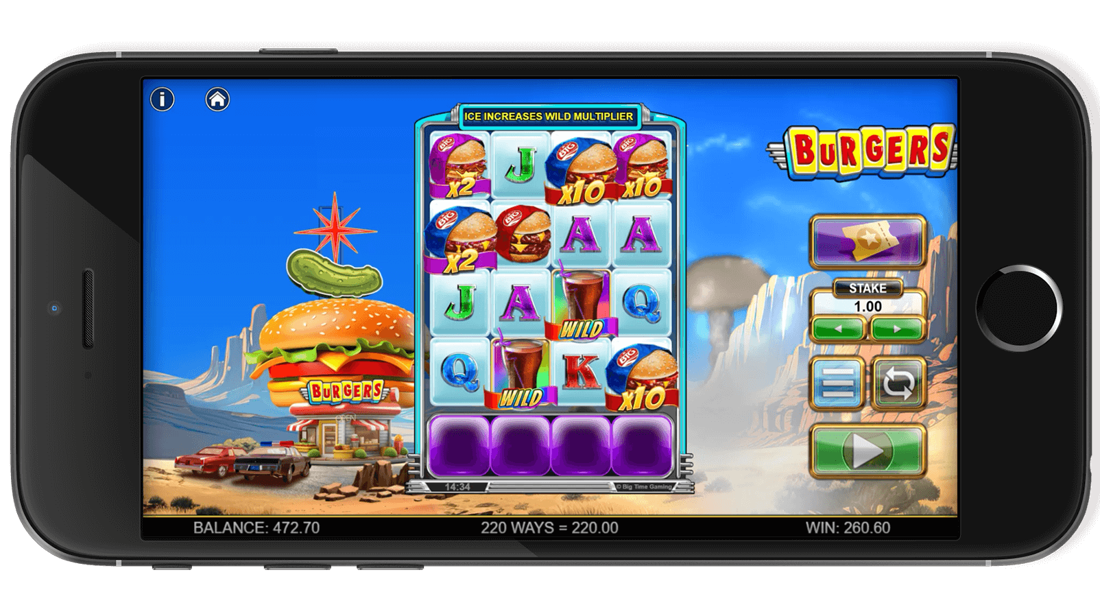 Screenshot of Burgers displaying interactive features.