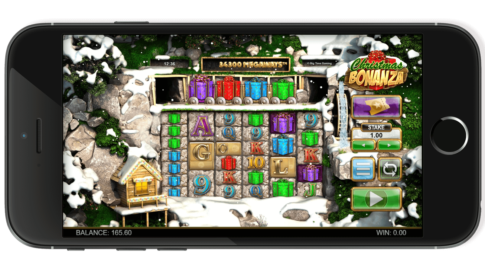 Screenshot showing festive symbols in Christmas Bonanza.