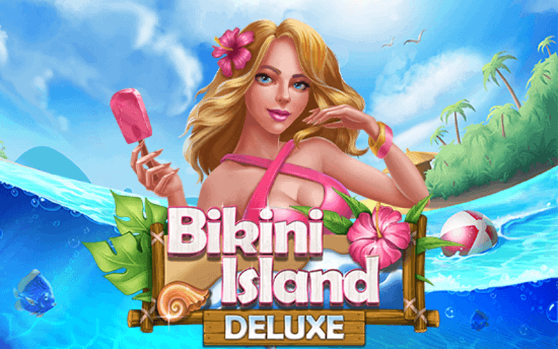Screenshot of Bikini Island Deluxe gameplay with wild multipliers.