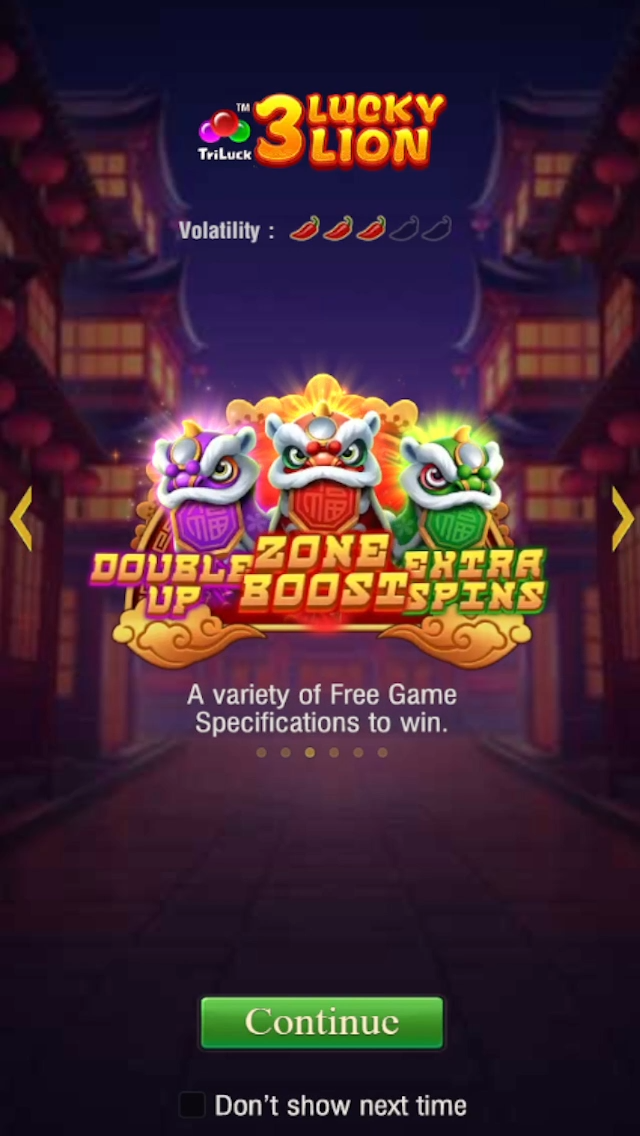 Detailed view of 3 Lucky Lion's visual elements