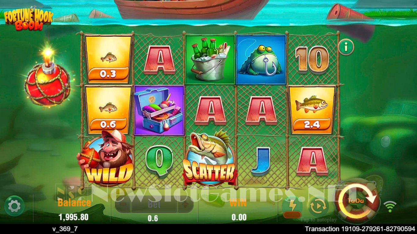 Fortune Hook Boom Screenshot displaying game features.