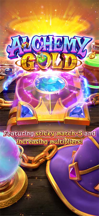 Highlighting bonus features in Alchemy Gold slot game.