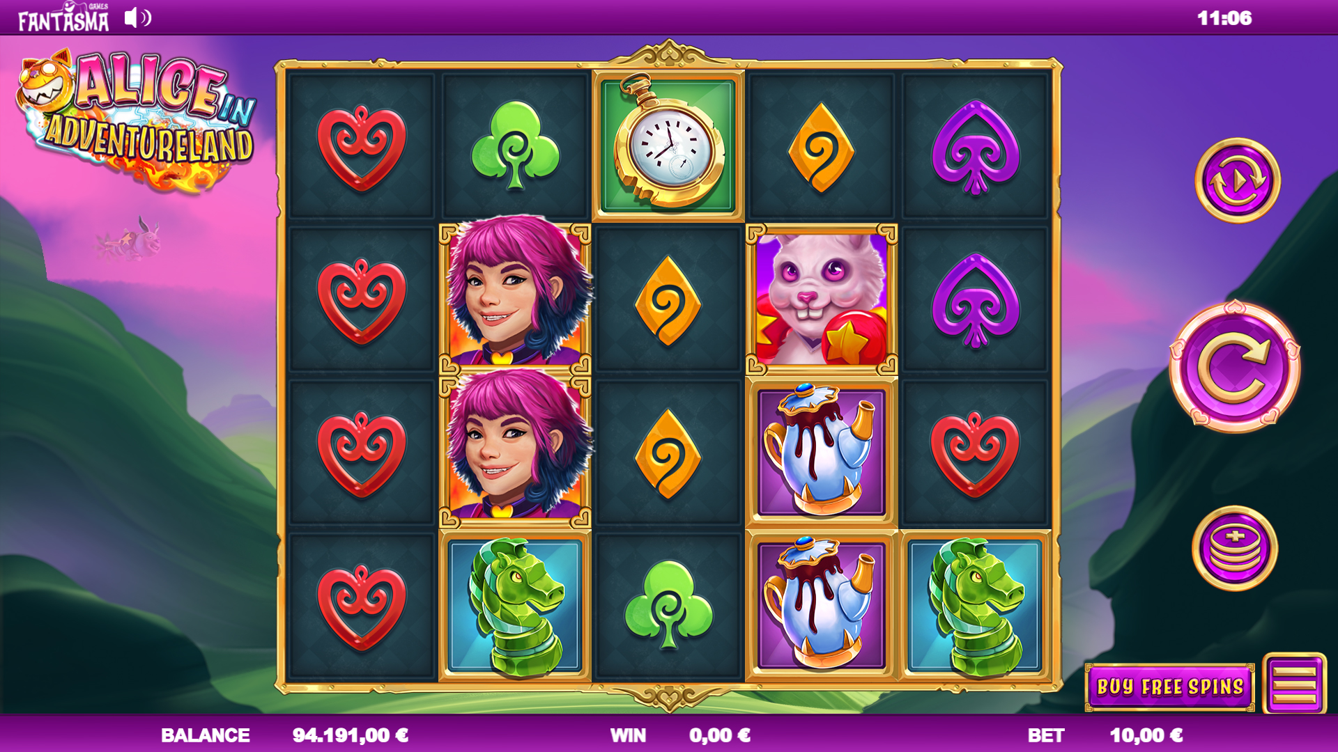 Gameplay screenshot from Alice In Adventureland slot at SafeGameHub.