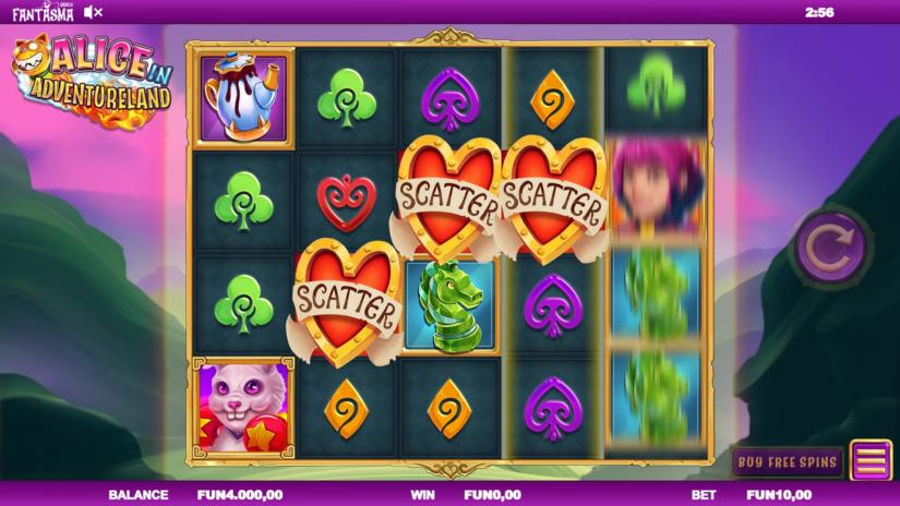 Vibrant graphics showcased in the Alice In Adventureland slot game.
