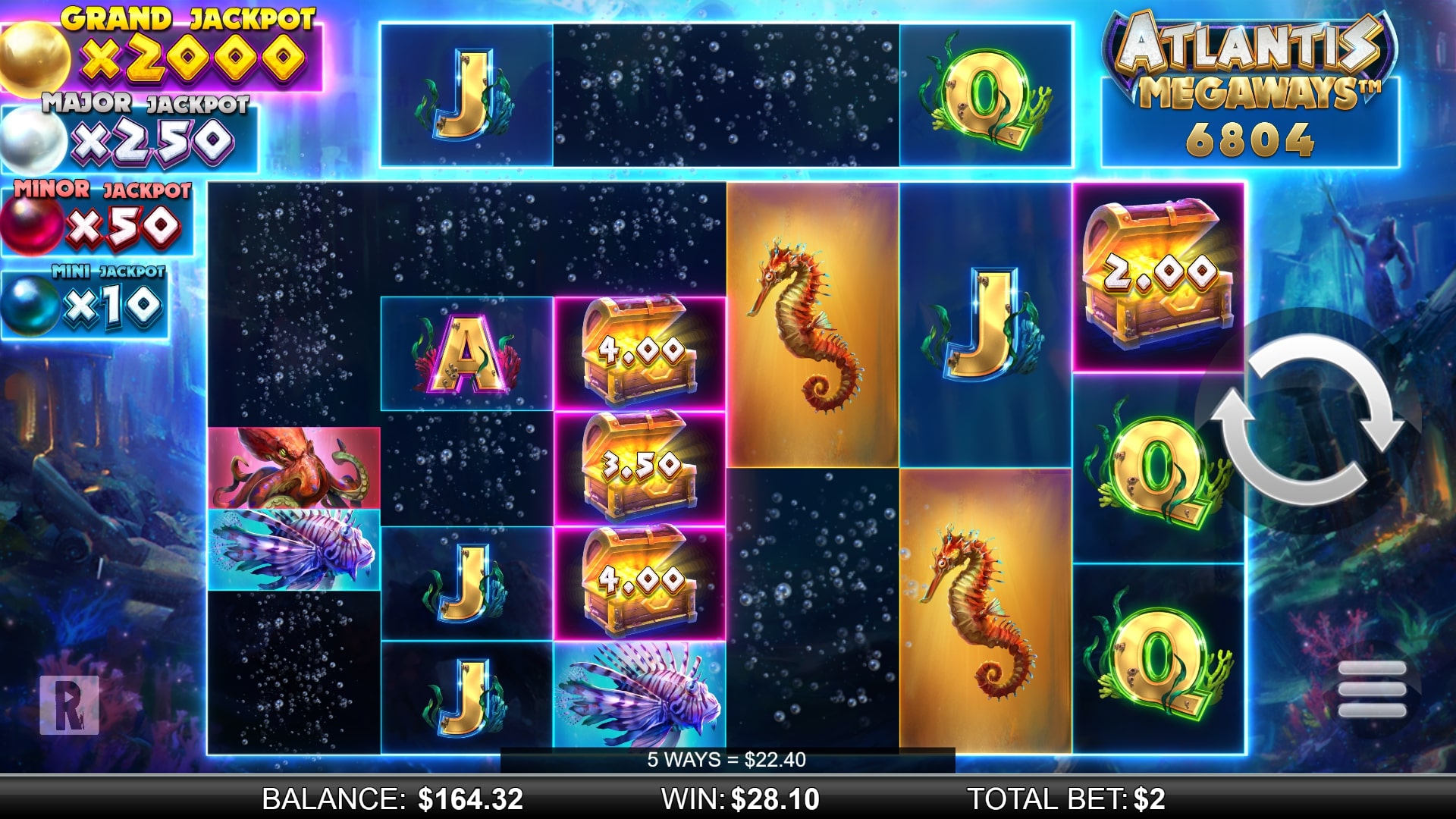 Exciting gameplay screenshot of Atlantis Megaways slot at SafeGameHub.