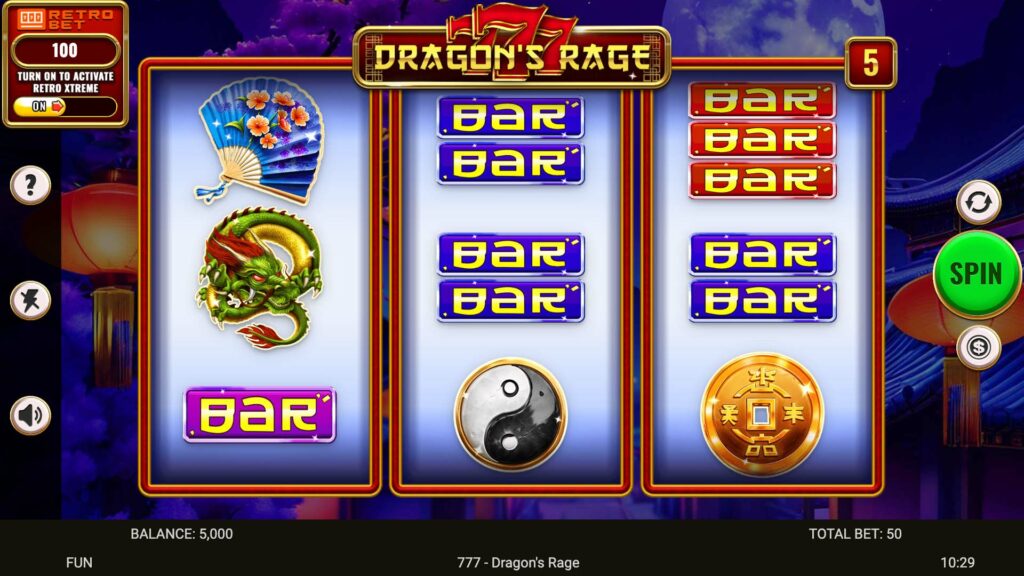 Another screenshot of SP 777 Dragons Rage emphasizing its design on SafeGameHub.
