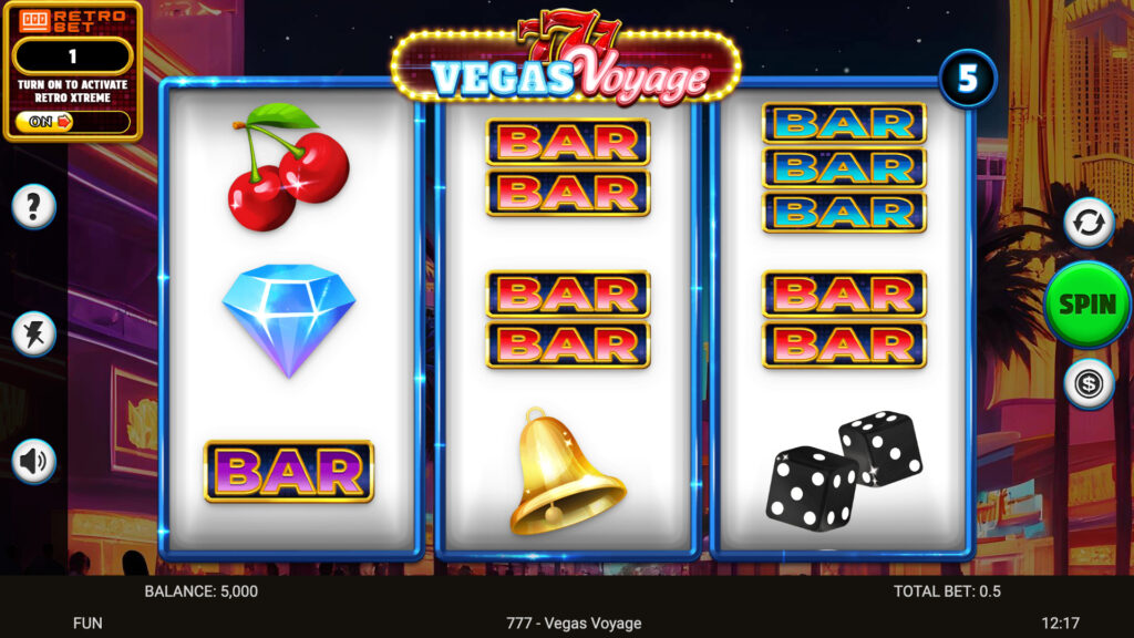 Visual representation of SP 777 Vegas Voyage slot game interface at SafeGameHub.